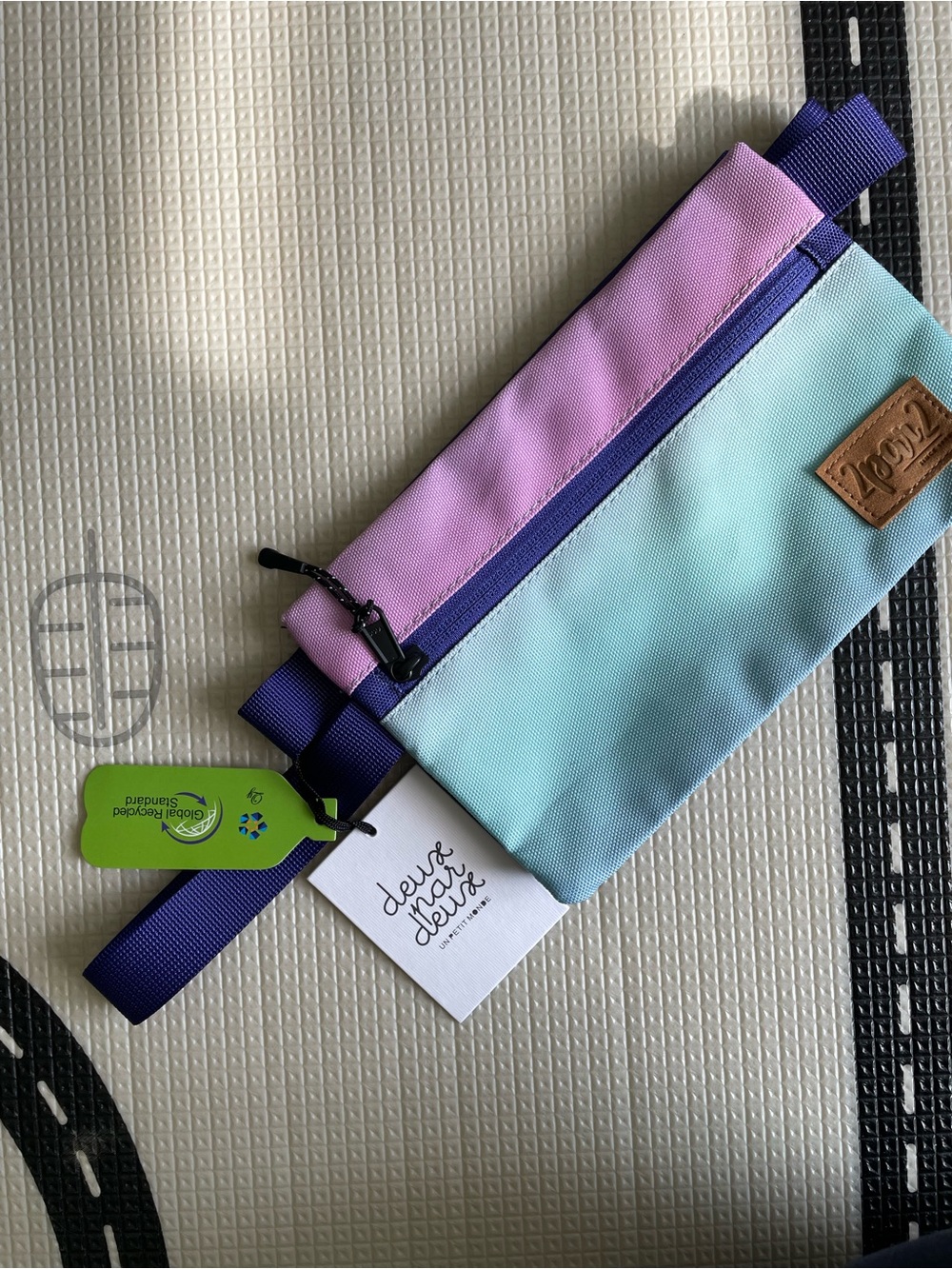Double pencil case blue purple lilac